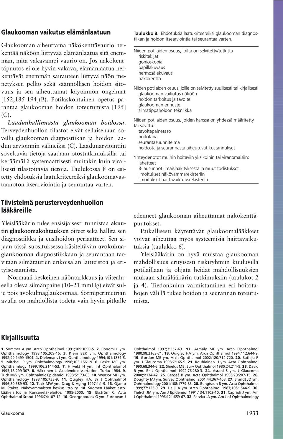 [152,185-194](B). Potilaskohtainen opetus parantaa glaukooman hoidon toteutumista [195] (C). Laadunhallinnasta glaukooman hoidossa.