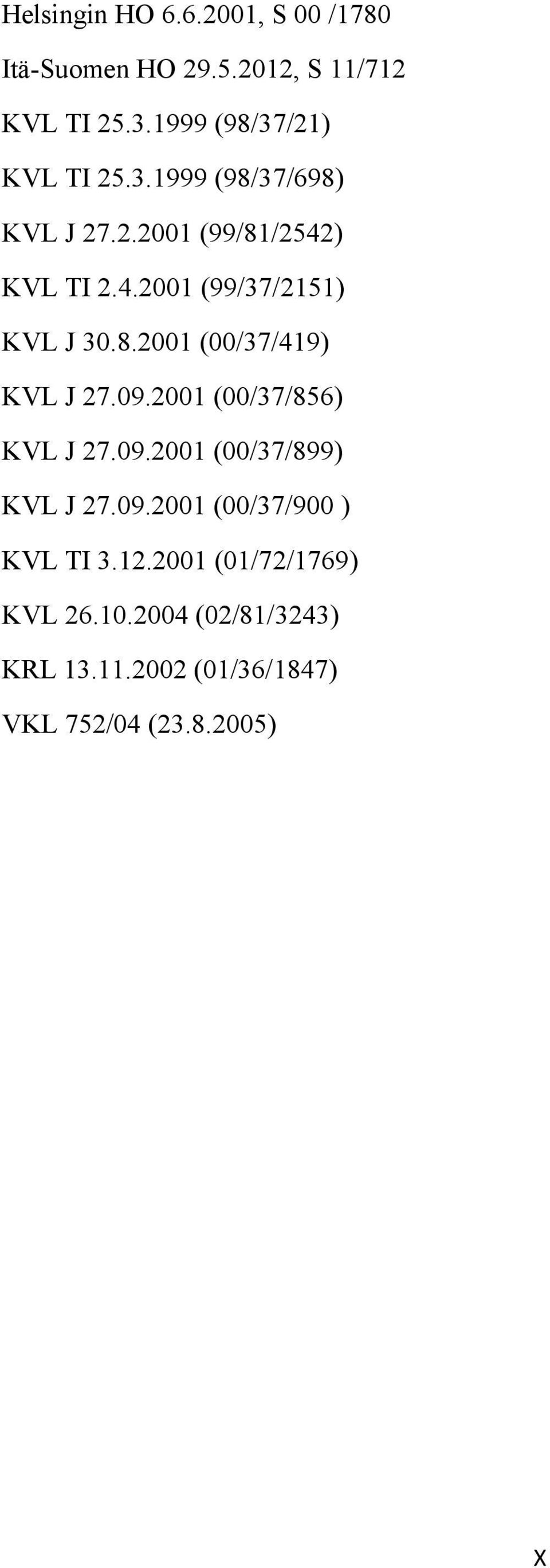 8.2001 (00/37/419) KVL J 27.09.2001 (00/37/856) KVL J 27.09.2001 (00/37/899) KVL J 27.09.2001 (00/37/900 ) KVL TI 3.