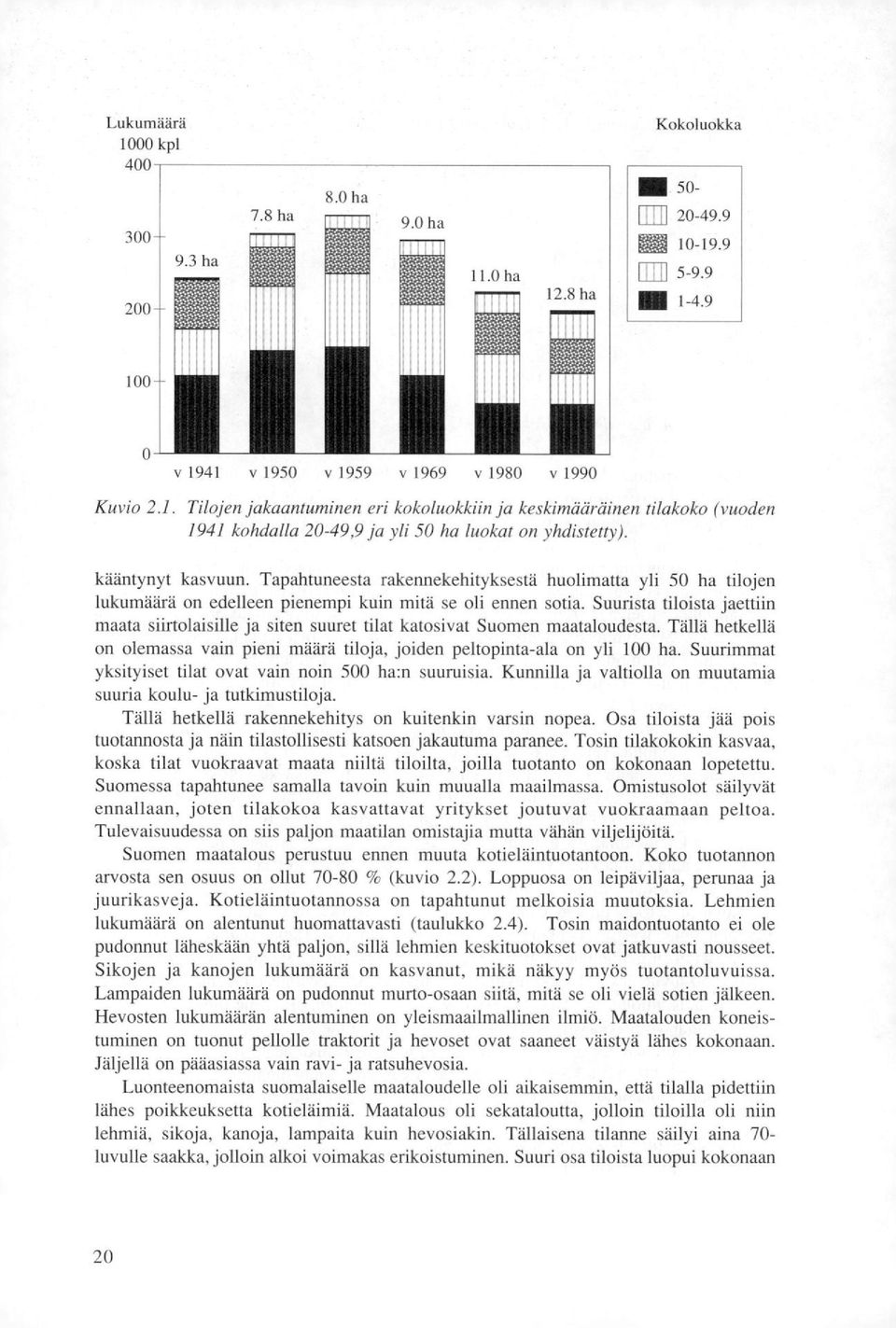 Suurista tiloista jaettiin maata siirtolaisille ja siten suuret tilat katosivat Suomen maataloudesta. Tällä hetkellä on olemassa vain pieni määrä tiloja, joiden peltopinta-ala on yli 100 ha.