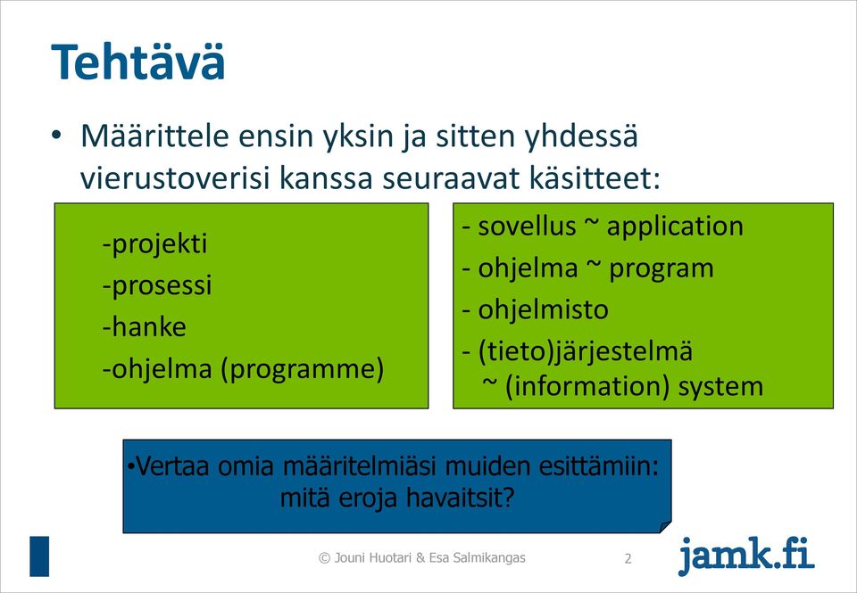 ohjelma ~ program - ohjelmisto - (tieto)järjestelmä ~ (information) system Vertaa