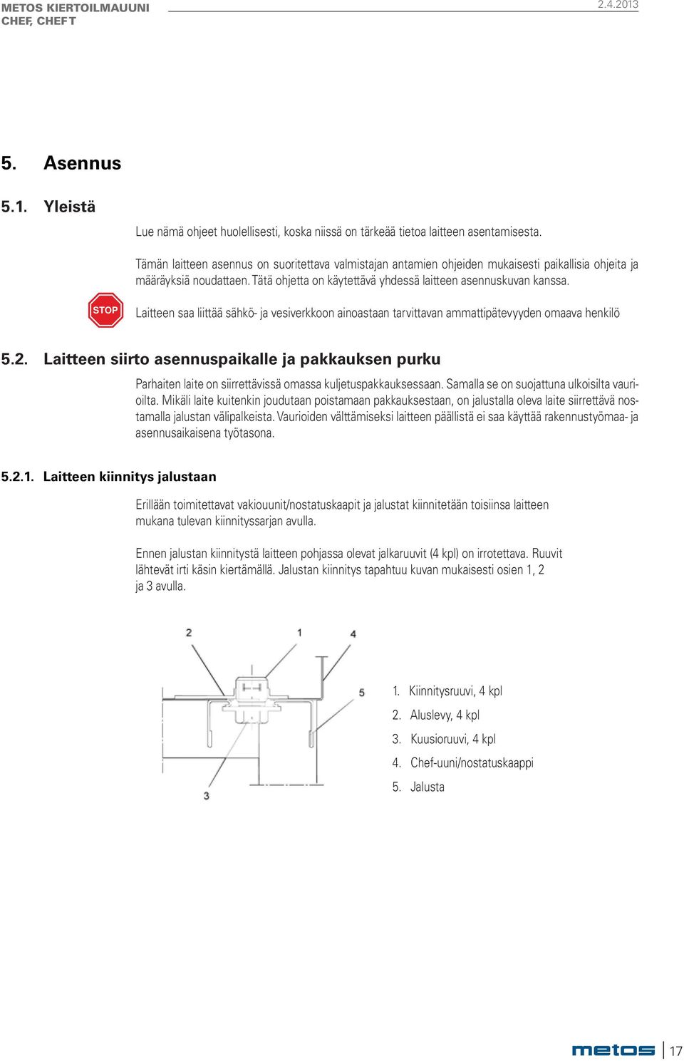 STOP Laitteen saa liittää sähkö- ja vesiverkkoon ainoastaan tarvittavan ammattipätevyyden omaava henkilö 5.2.