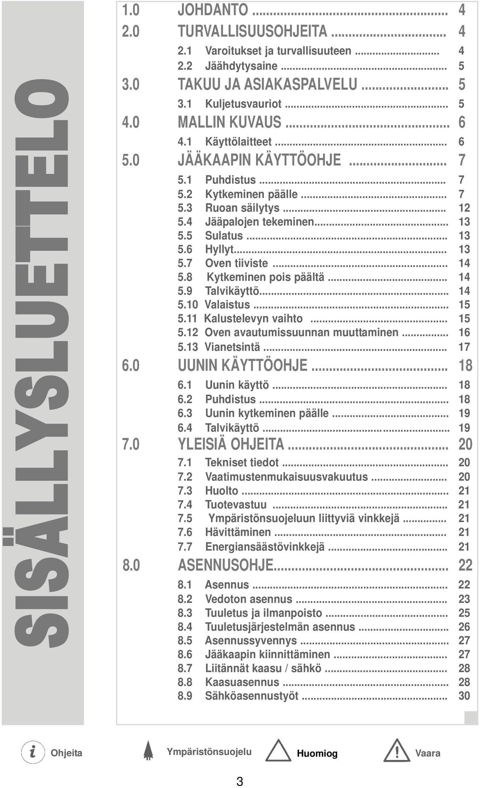 .. 14 5.8 Kytkeminen pois päältä... 14 5.9 Talvikäyttö... 14 5.10 Valaistus... 15 5.11 Kalustelevyn vaihto... 15 5.12 Oven avautumissuunnan muuttaminen... 16 5.13 Vianetsintä... 17 6.