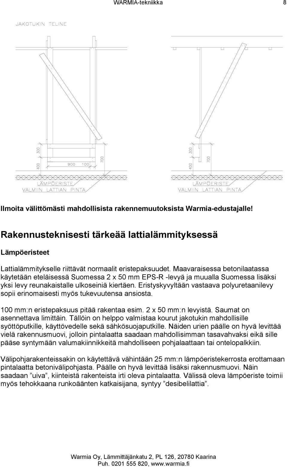 Maavaraisessa betonilaatassa käytetään eteläisessä Suomessa 2 x 50 mm EPS-R -levyä ja muualla Suomessa lisäksi yksi levy reunakaistalle ulkoseiniä kiertäen.