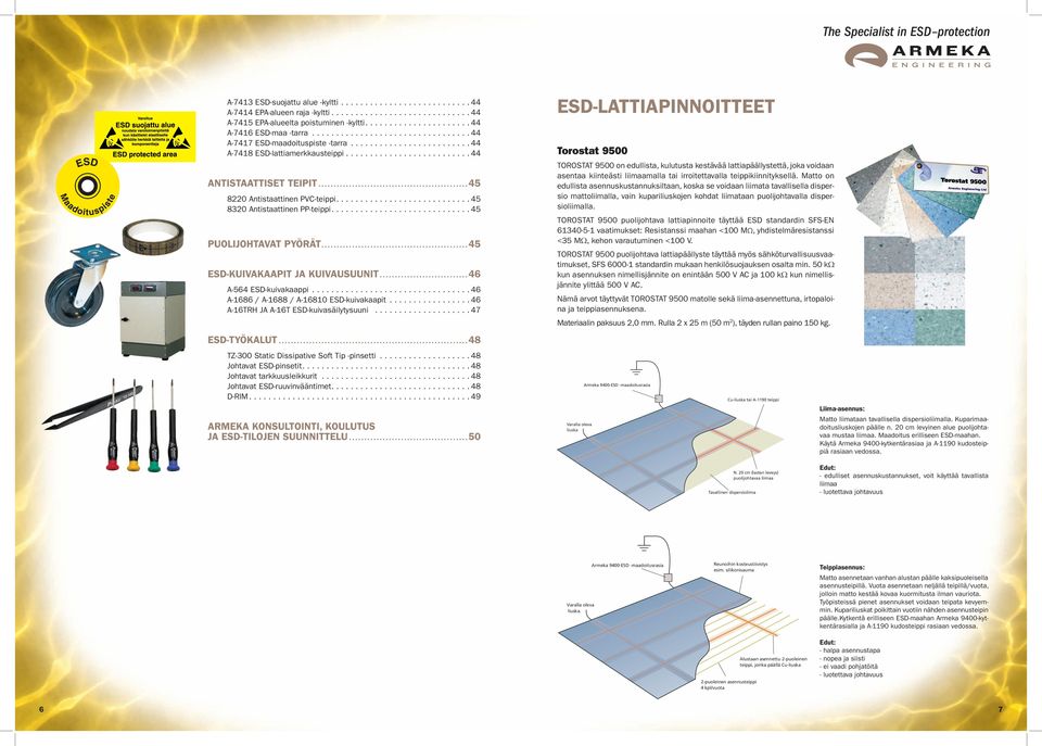 ..45 8220 Antistaattinen PVC-teippi............................ 45 8320 Antistaattinen PP-teippi............................. 45 PUOLIJOHTAVAT PYÖRÄT...45 ESD-KUIVAKAAPIT JA KUIVAUSUUNIT.
