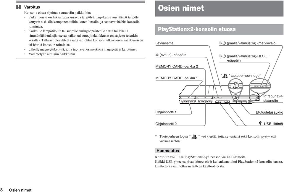 Korkeille lämpötiloille tai suoralle auringonpaisteelle alttiit tai lähellä lämmönlähdettä sijaitsevat paikat tai auto, jonka ikkunat on suljettu (etenkin kesällä).