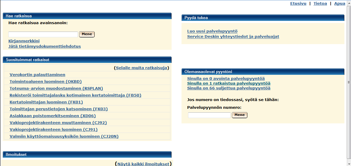 CA Service Desk - Luo uusi liite 17. Napsauta Etusivu. CA Service Desk - Etusivu 18. Napsauta Sinulla on 1 ratkaistua palvelupyyntöä.