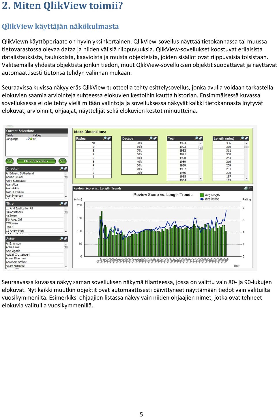 QlikView-sovellukset koostuvat erilaisista datalistauksista, taulukoista, kaavioista ja muista objekteista, joiden sisällöt ovat riippuvaisia toisistaan.