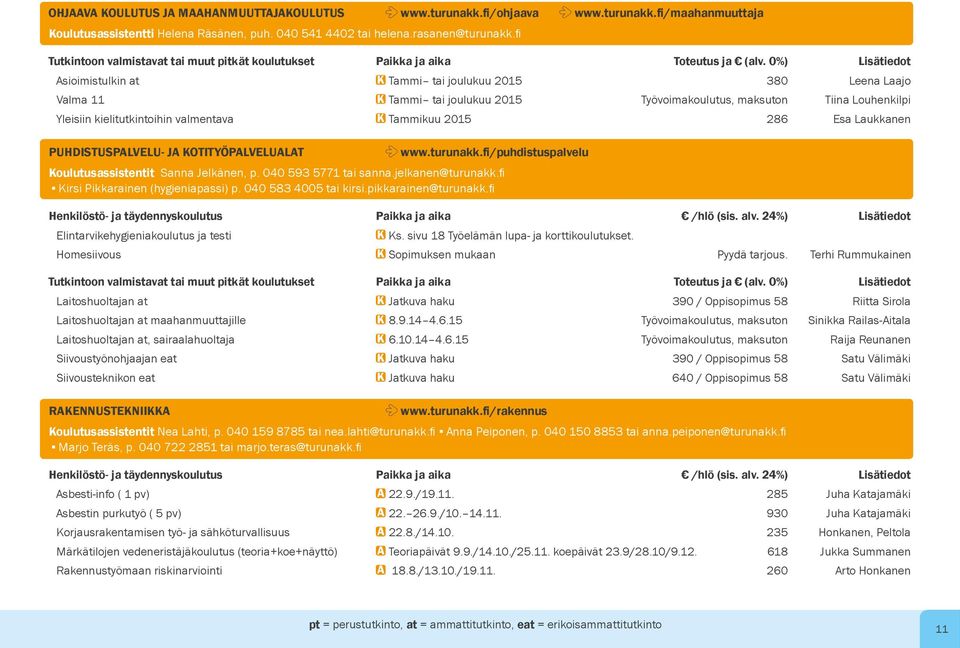 0%) Lisätiedot Asioimistulkin at K Tammi tai joulukuu 2015 380 Leena Laajo Valma 11 K Tammi tai joulukuu 2015 Työvoimakoulutus, maksuton Tiina Louhenkilpi Yleisiin kielitutkintoihin valmentava K