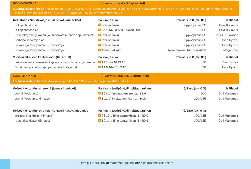 0%) Lisätiedot Jalkojenhoidon at K Jatkuva haku Oppisopimus 58