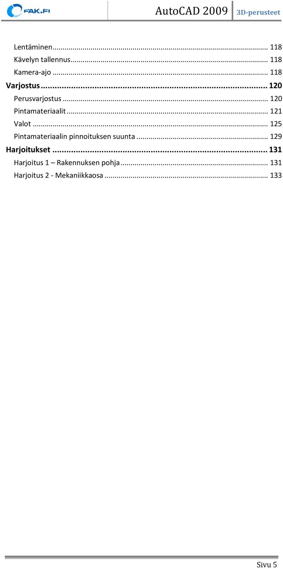 .. 125 Pintamateriaalin pinnoituksen suunta... 129 Harjoitukset.