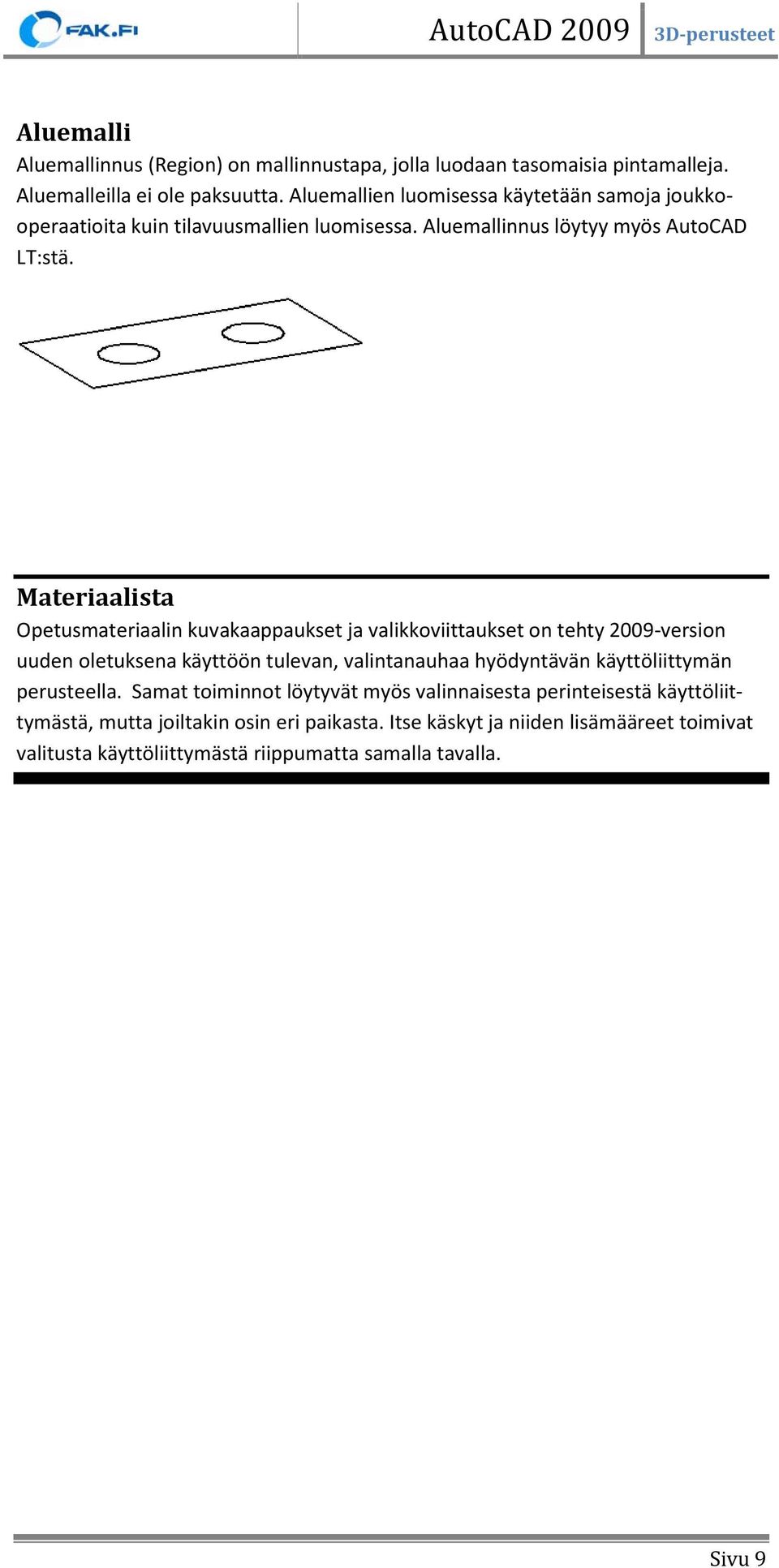 Materiaalista Opetusmateriaalin kuvakaappaukset ja valikkoviittaukset on tehty 2009-version uuden oletuksena käyttöön tulevan, valintanauhaa hyödyntävän