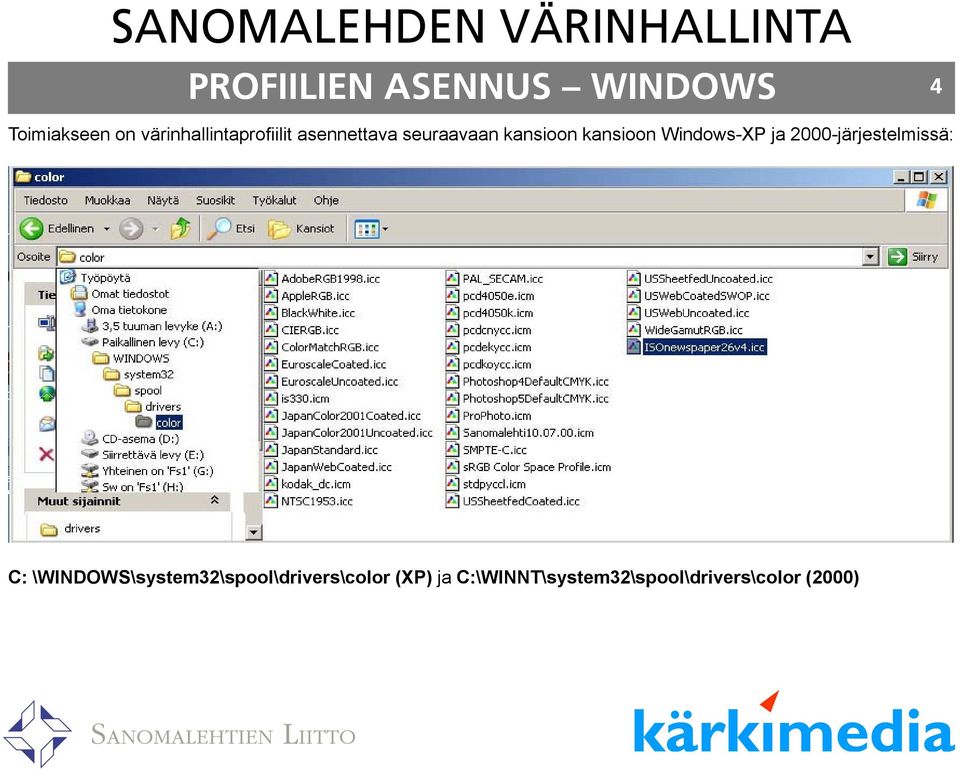 kansioon Windows-XP ja 2000-järjestelmissä: C: