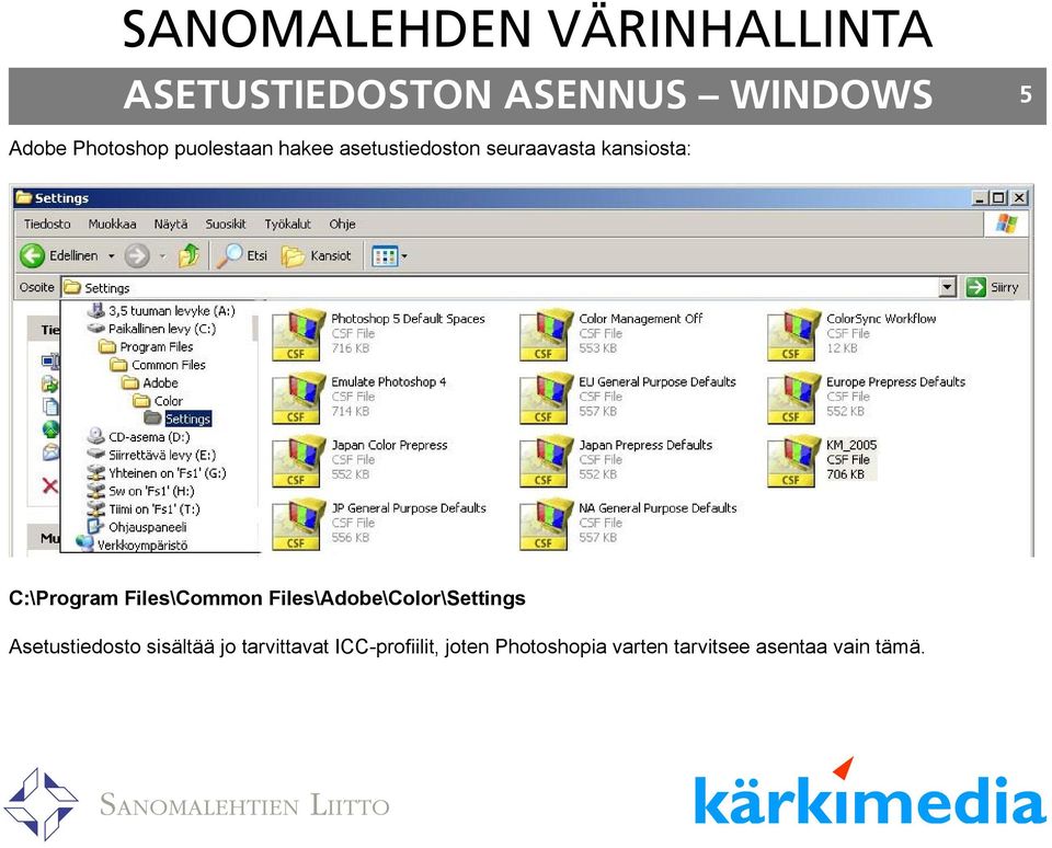 Files\Common Files\Adobe\Color\Settings Asetustiedosto sisältää