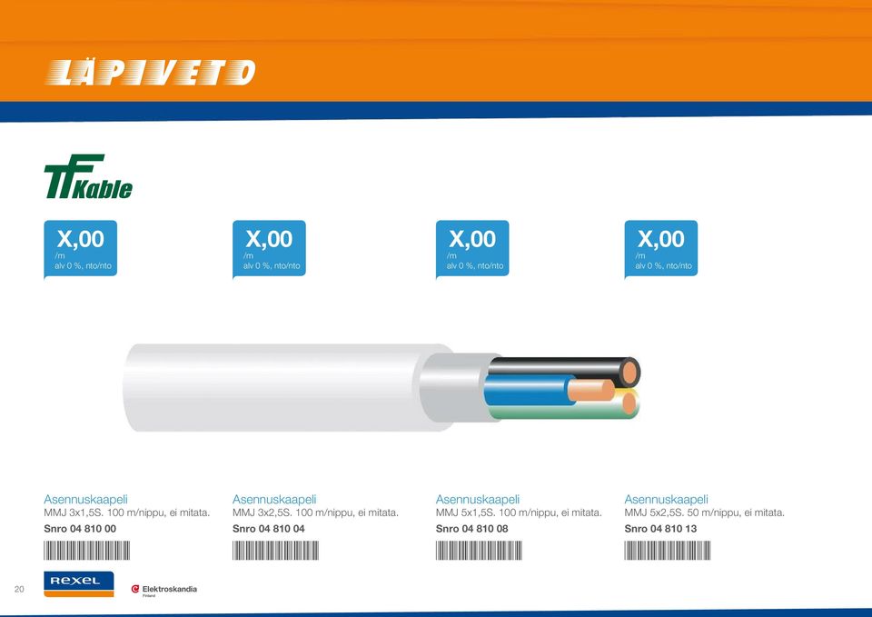 Snro 04 810 04 Asennuskaapeli MMJ 5x1,5S. 100 m/nippu, ei mitata.