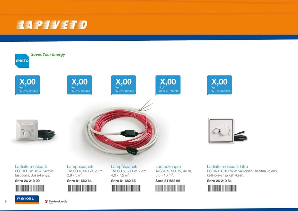 Snro 81 682 64 Lämpökaapeli TASSU 6, 600 W, 29 m, 4,0-7,2 m².