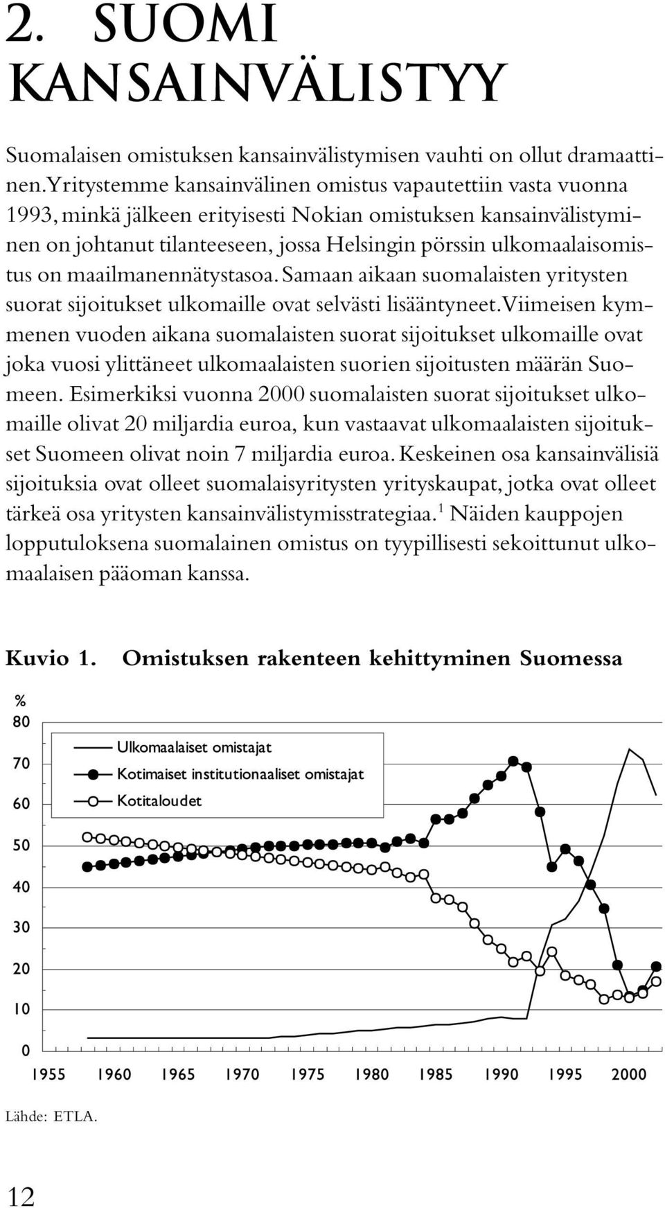 on maailmanennätystasoa. Samaan aikaan suomalaisten yritysten suorat sijoitukset ulkomaille ovat selvästi lisääntyneet.