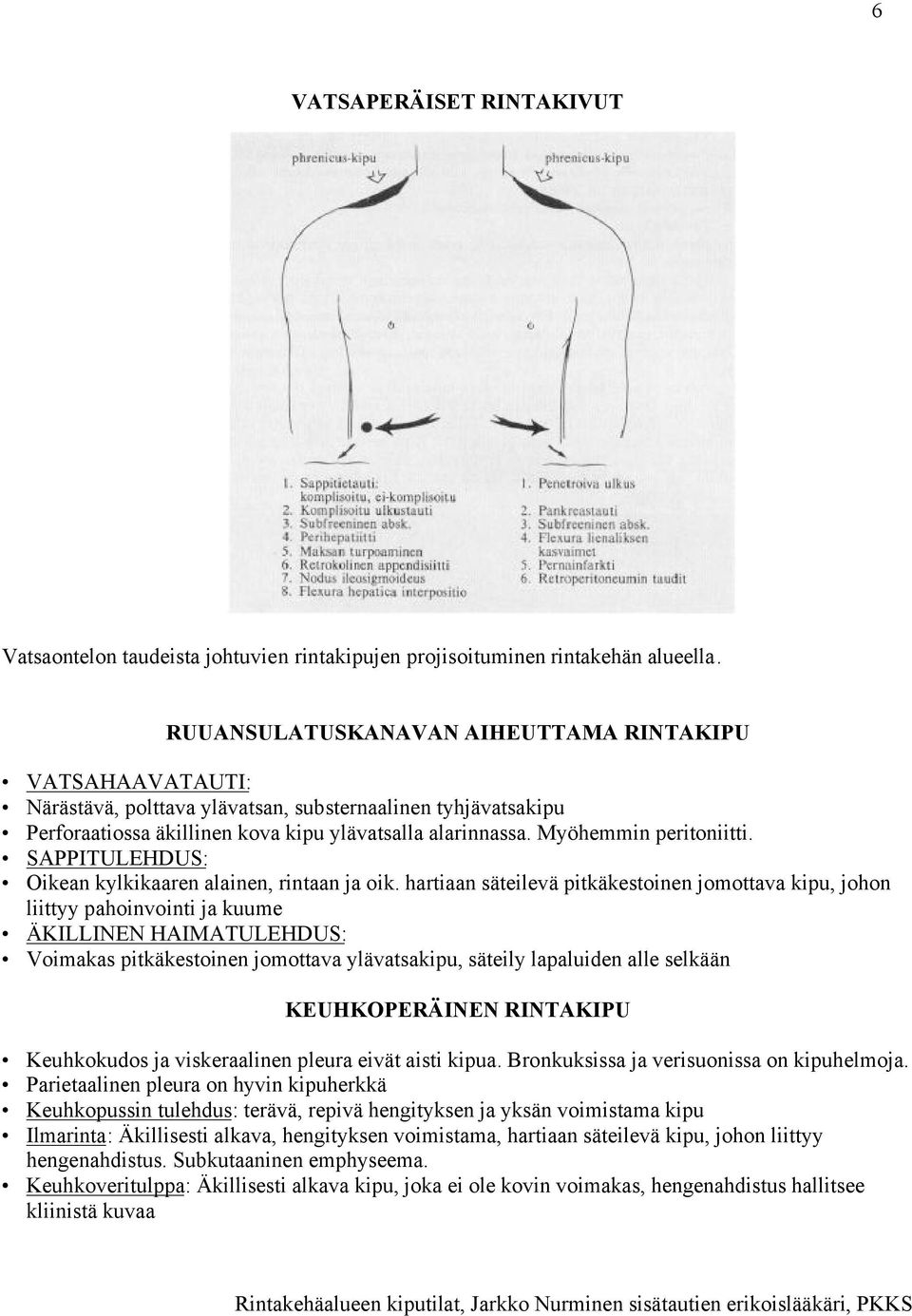 Myöhemmin peritoniitti. SAPPITULEHDUS: Oikean kylkikaaren alainen, rintaan ja oik.