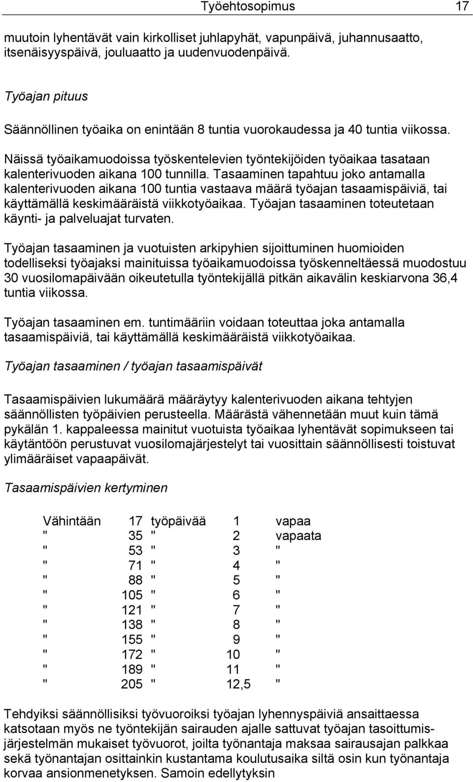 Näissä työaikamuodoissa työskentelevien työntekijöiden työaikaa tasataan kalenterivuoden aikana 100 tunnilla.