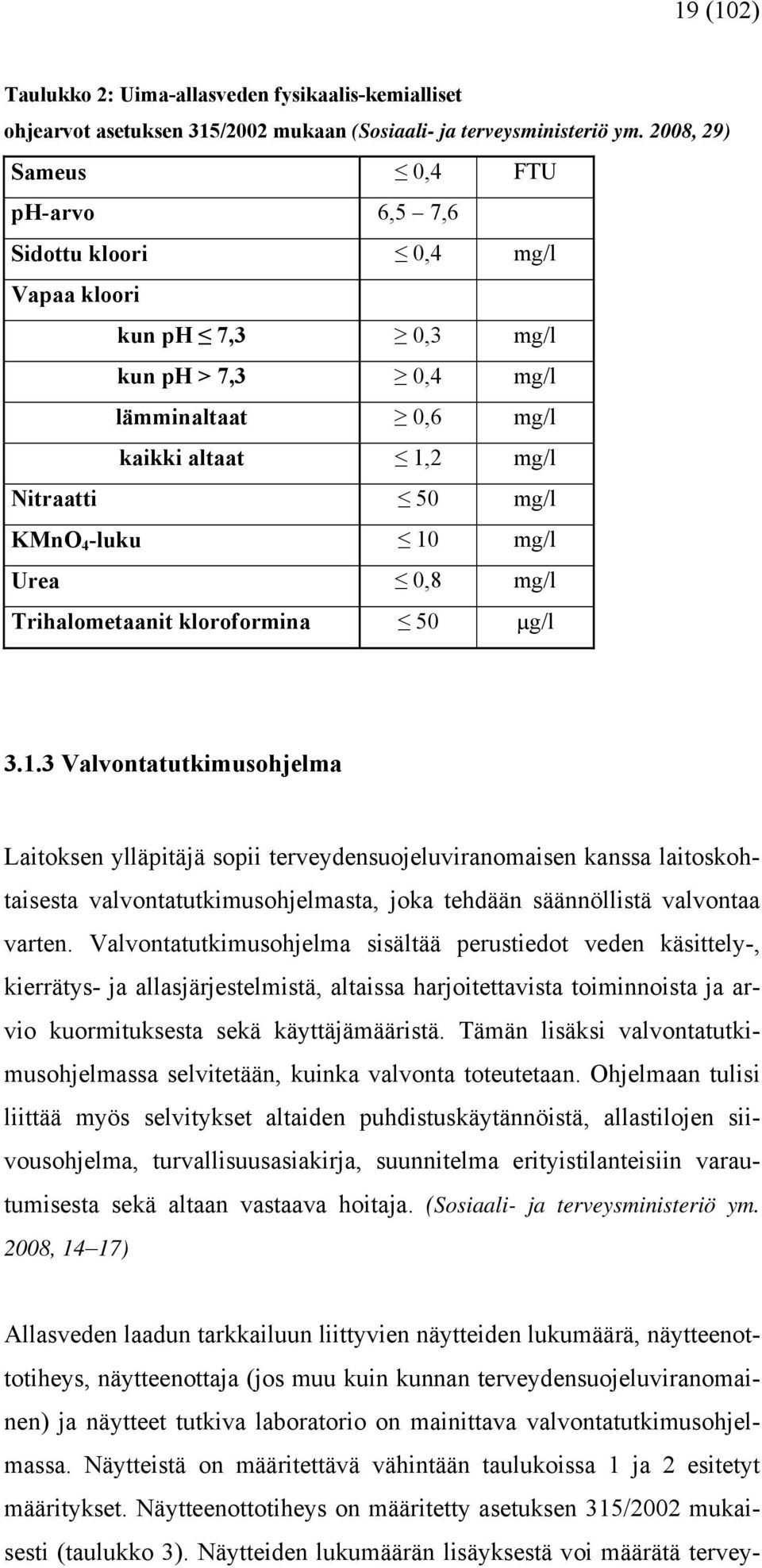 mg/l Urea 0,8 mg/l Trihalometaanit kloroformina 50 µg/l 3.1.