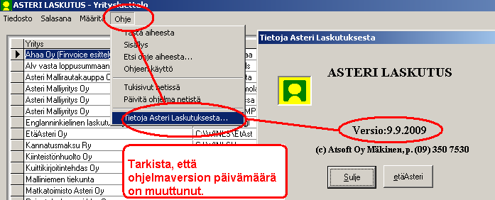 1. PÄIVITYKSEN ASENTAMINEN Jos et asenna päivitystä netistä, käytä cd:tä. Laita cd asemaan. Sulje laskutusohjelma. Jos alkutaulu ei käynnisty, valitse Käynnistä Suorita.