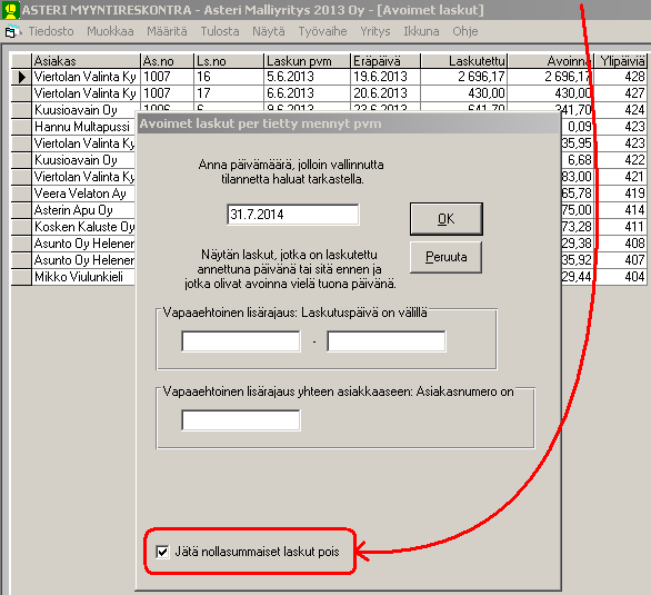 2.2. AVOIMET-PER-PVM Avoimet-per-pvm listauksesta saat nyt rastitettua