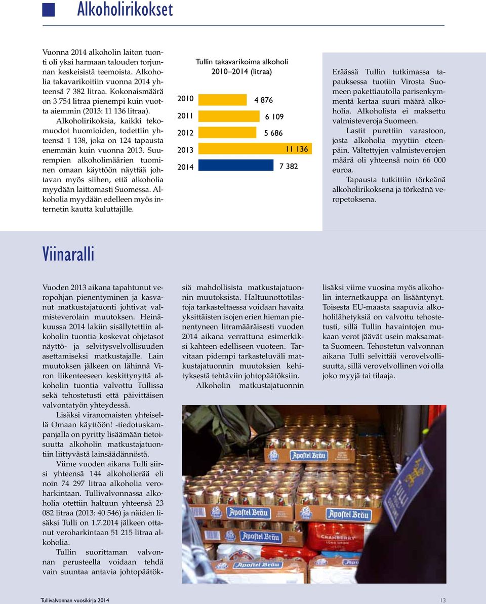 Suurempien alkoholimäärien tuominen omaan käyttöön näyttää johtavan myös siihen, että alkoholia myydään laittomasti Suomessa. Alkoholia myydään edelleen myös internetin kautta kuluttajille.