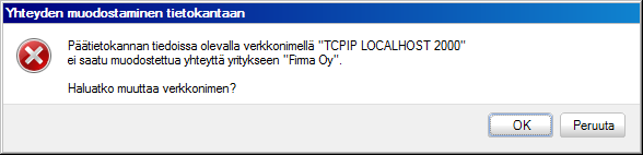 Verkkoversioksi muuttaminen Oletuksena asennuspaketti asentaa tietokannan 1-koneen tietokannaksi. Ennen kuin muut koneet voivat saada yhteyden tietokantaan, pitää ns. tietokannan verkkonimi muuttaa.