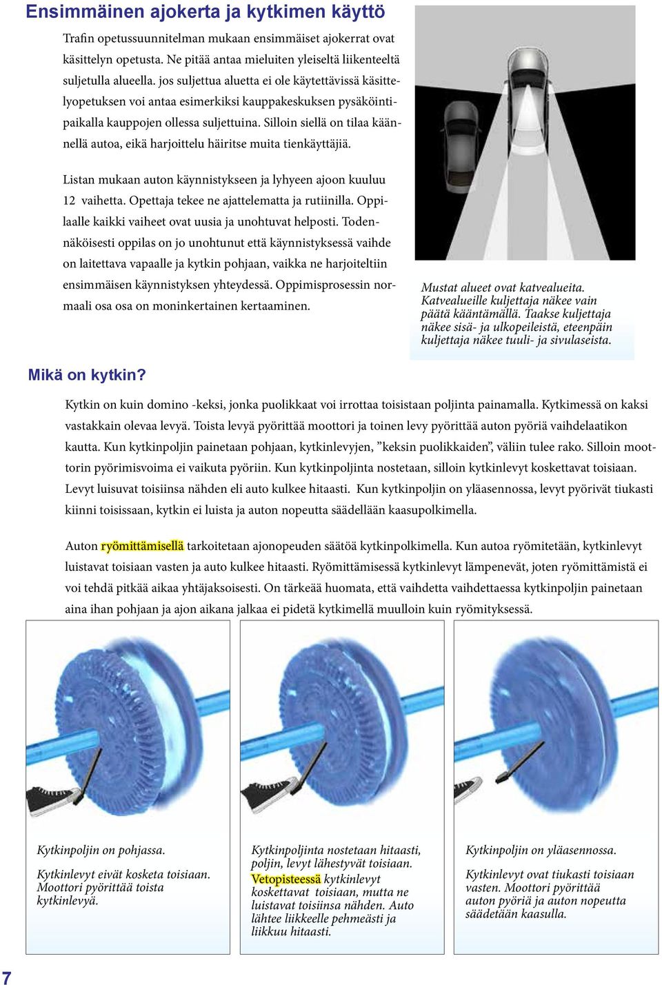 Silloin siellä on tilaa käännellä autoa, eikä harjoittelu häiritse muita tienkäyttäjiä. Listan mukaan auton käynnistykseen ja lyhyeen ajoon kuuluu 12 vaihetta.