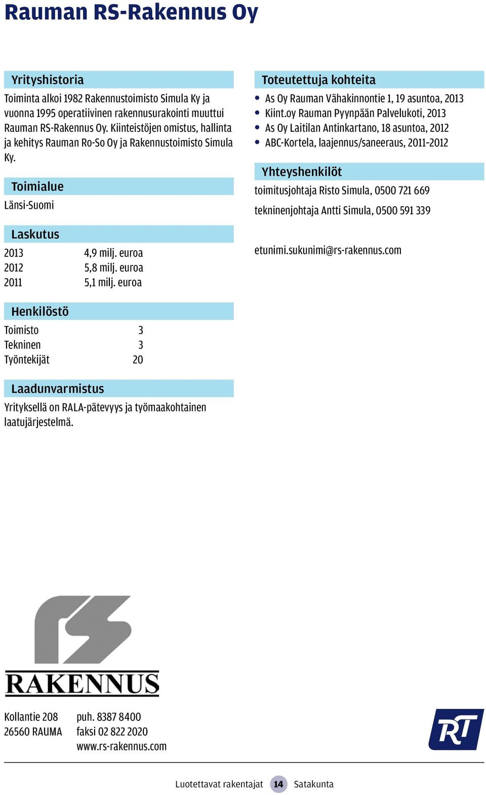 euroa As Oy Rauman Vähakinnontie 1, 19 asuntoa, 2013 Kiint.