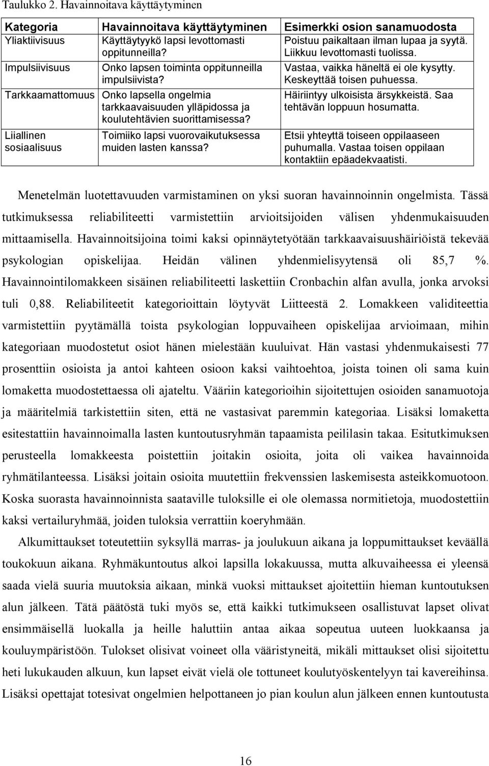 Tarkkaamattomuus Onko lapsella ongelmia tarkkaavaisuuden ylläpidossa ja koulutehtävien suorittamisessa? Liiallinen sosiaalisuus Toimiiko lapsi vuorovaikutuksessa muiden lasten kanssa?