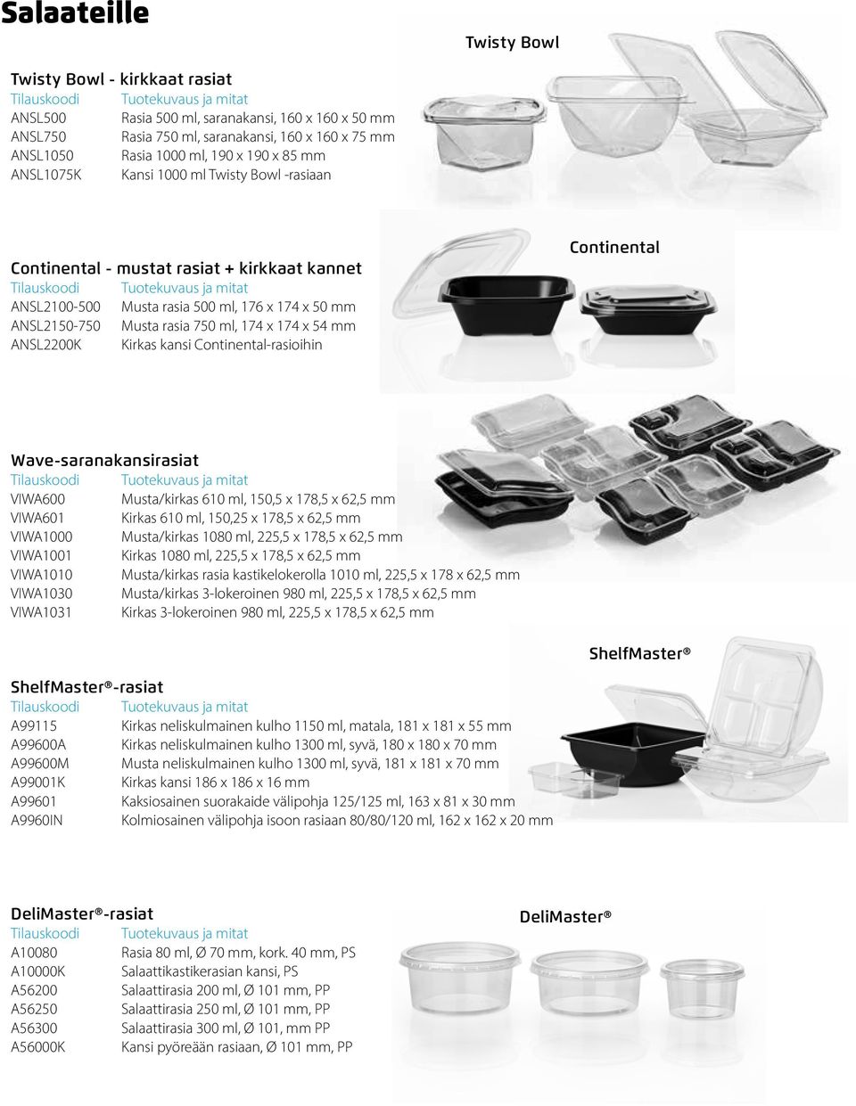 ANSL2200K Kirkas kansi Continental-rasioihin Continental Wave-saranakansirasiat VIWA600 Musta/kirkas 610 ml, 150,5 x 178,5 x 62,5 mm VIWA601 Kirkas 610 ml, 150,25 x 178,5 x 62,5 mm VIWA1000