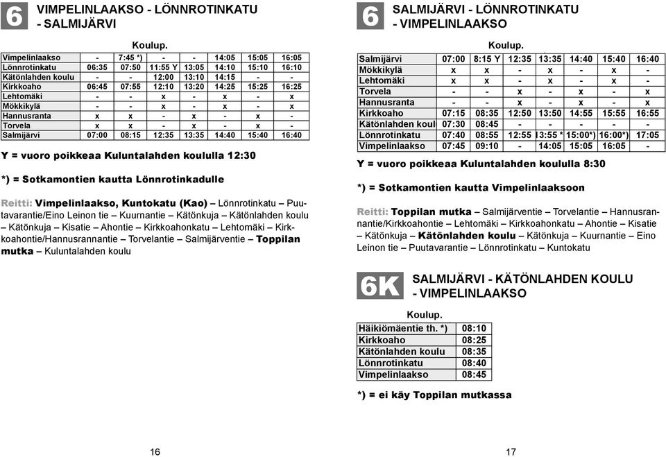 15:40 16:40 Y Y=vuoro = vuoro poikkeaa poikkeaa Kuluntalahden Kuluntalahden koululla 12:30koululla 12:30 * )= Sotkamontien kautta Lönnrotinkadulle Reitti: Vimpelinlaakso, Kuntokatu (Kao)