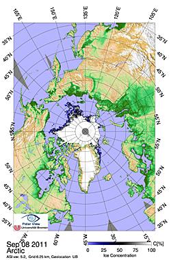 Arctic sea ice hits record low in 2011 2011: 4.24 mil. Sq. km 2007: 4.