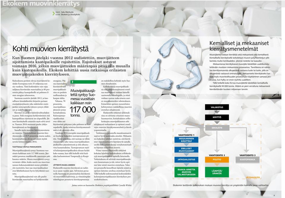 Kulutuksesta peräisin olevaa muovijätettä kerätään Euroopassa noin 25 miljoonaa tonnia vuodessa.