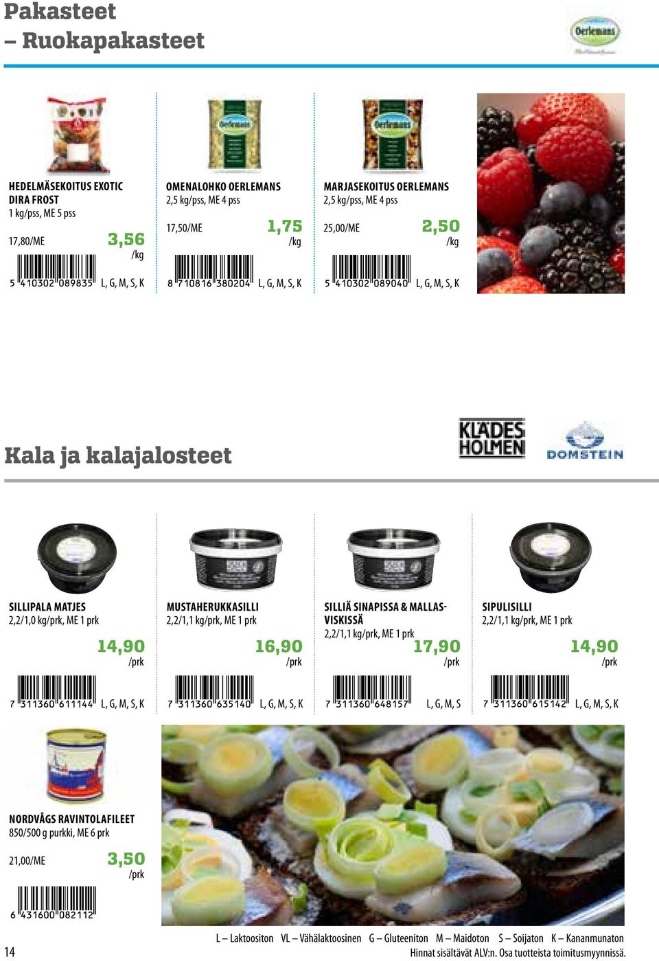 2,2/1,1 kg, ME 1 prk 16,90 SILLIÄ SINAPISSA & MALLAS VISKISSÄ 2,2/1,1 kg, ME 1 prk 17,90 SIPULISILLI 2,2/1,1 kg, ME 1 prk 14,90 L, G, M, S