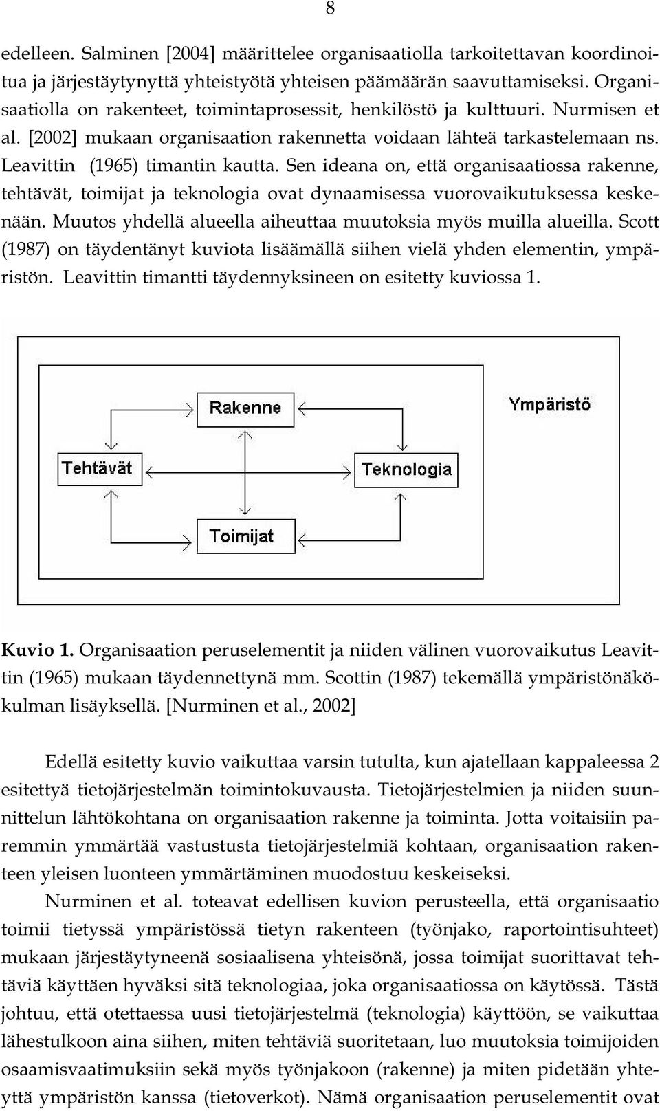 Sen ideana on, että organisaatiossa rakenne, tehtävät, toimijat ja teknologia ovat dynaamisessa vuorovaikutuksessa keskenään. Muutos yhdellä alueella aiheuttaa muutoksia myös muilla alueilla.