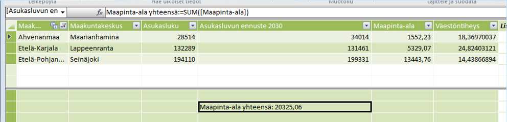 Lasketut sarakeet Kaava kirjoitetaan kaavariville ja se vaikuttaa automaattisesti kaikille riveille.