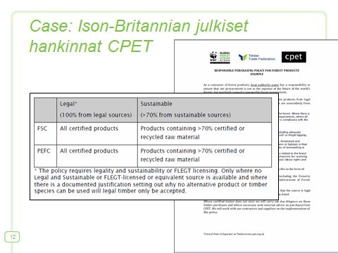 Metsäsertifioinnille/puun alkuperän seurannalle on kysyntää - Draiverit 20 Vastuullisuus (Corporate Social Responsibility CSR) on kasvava osa yritysten toimintaa/viestintää Julkisten tahojen