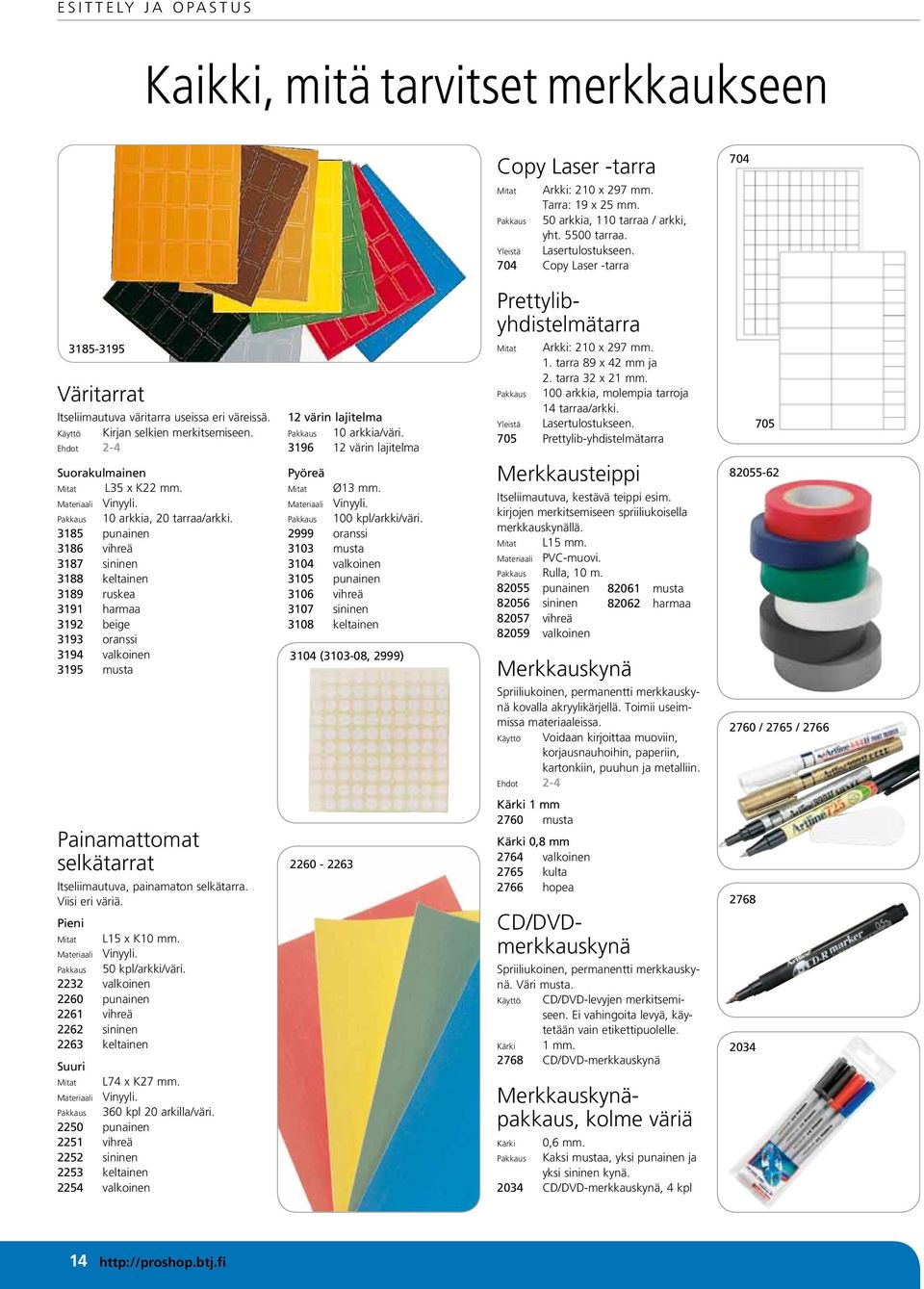 Materiaali Vinyyli. Pakkaus 10 arkkia, 20 tarraa/arkki.