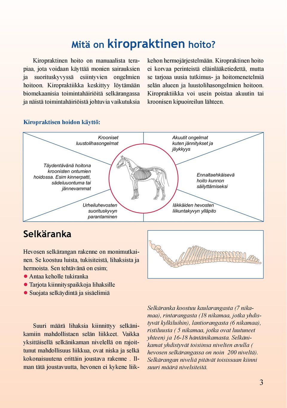 Kiropraktinen hoito ei korvaa perinteistä eläinlääketiedettä, mutta se tarjoaa uusia tutkimus- ja hoitomenetelmiä selän alueen ja luustolihasongelmien hoitoon.