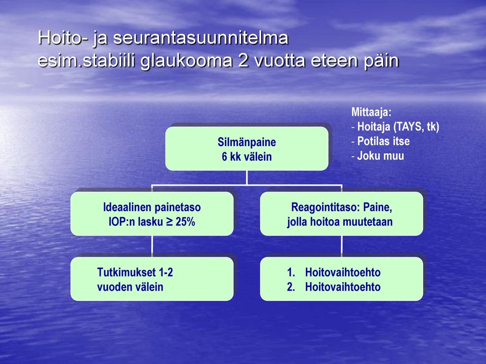 Hoitaja (TAYS, tk) - Potilas itse - Joku muu Ideaalinen painetaso IOP:n