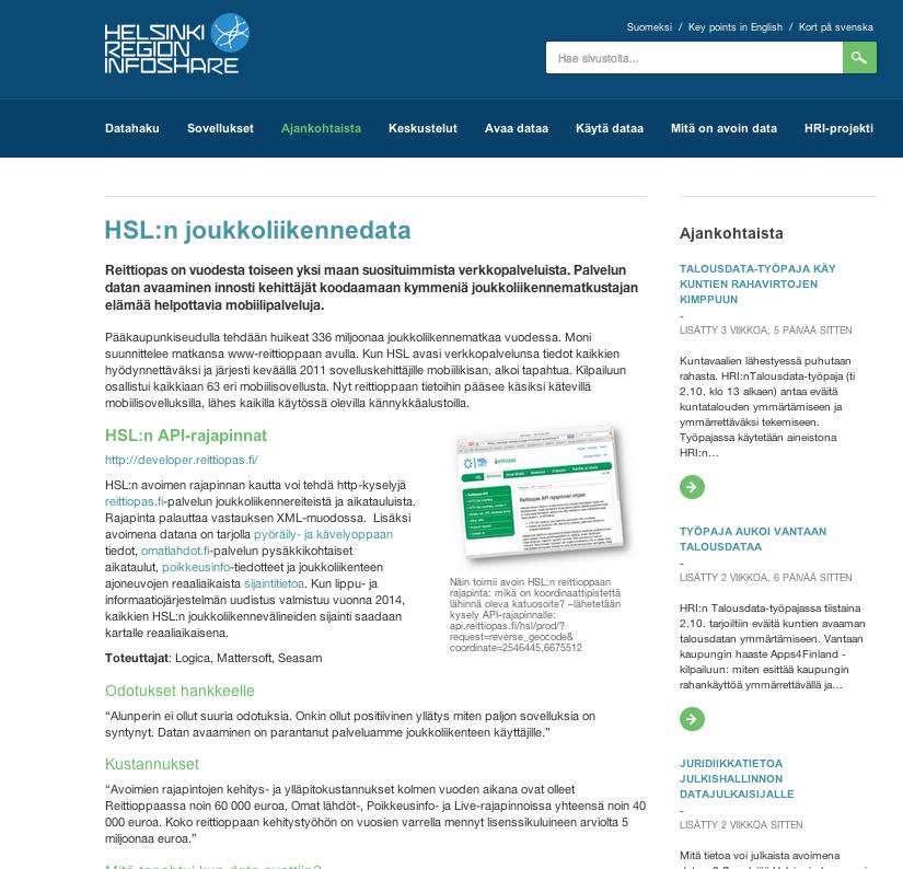 Esimerkki dataa avaavan julkisen sektorin toimijan kokemasta hyödystä case HSL ANALOGIA?