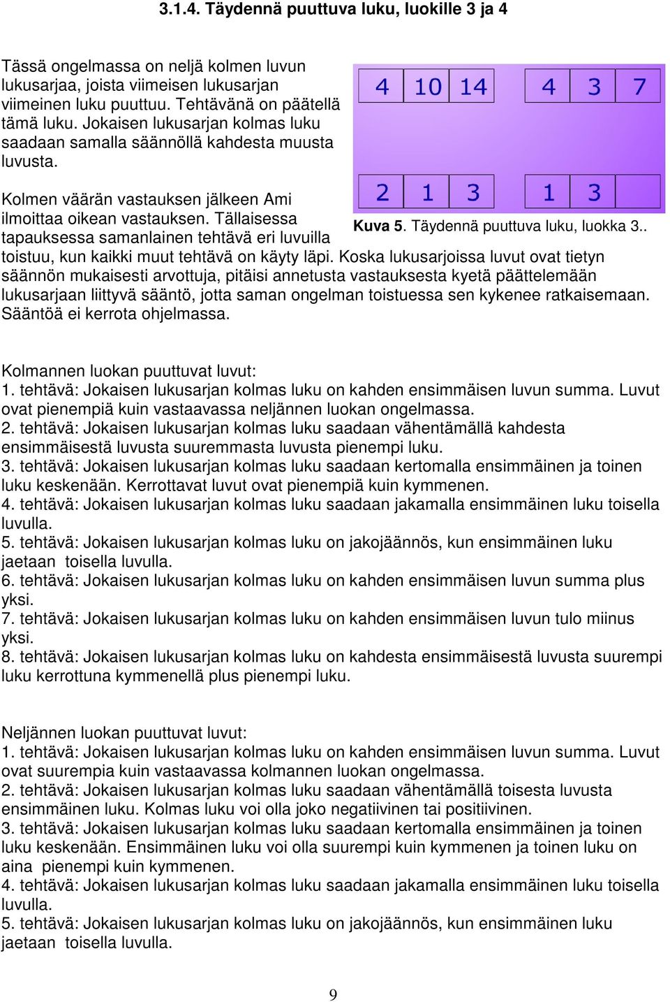 Täydennä puuttuva luku, luokka 3.. tapauksessa samanlainen tehtävä eri luvuilla toistuu, kun kaikki muut tehtävä on käyty läpi.