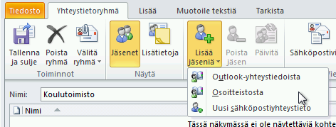 Lisätty yhteystieto ilmestyy Omiin yhteystietoihisi Yhteystietoryhmän lisääminen Yhteystietoryhmä on yhteystietojen lista.