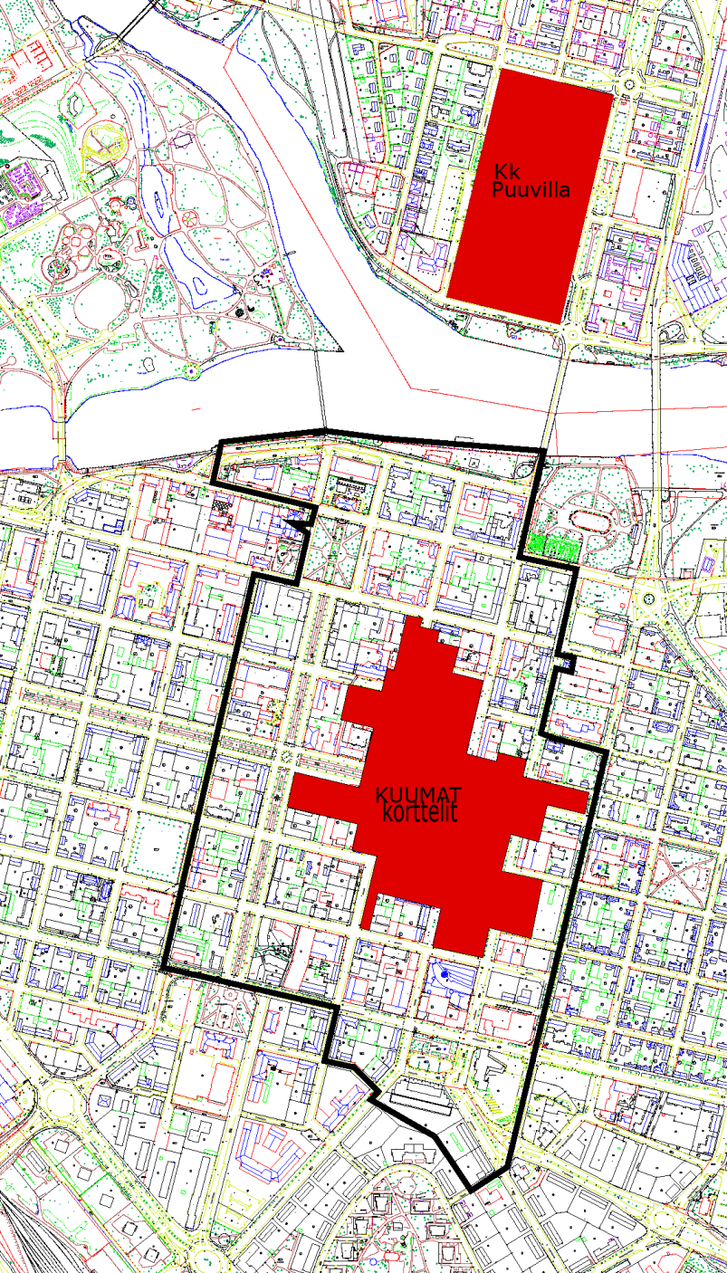 mukana myös Puuvillan kortteli, keskusta-alueen ulkopuolella.