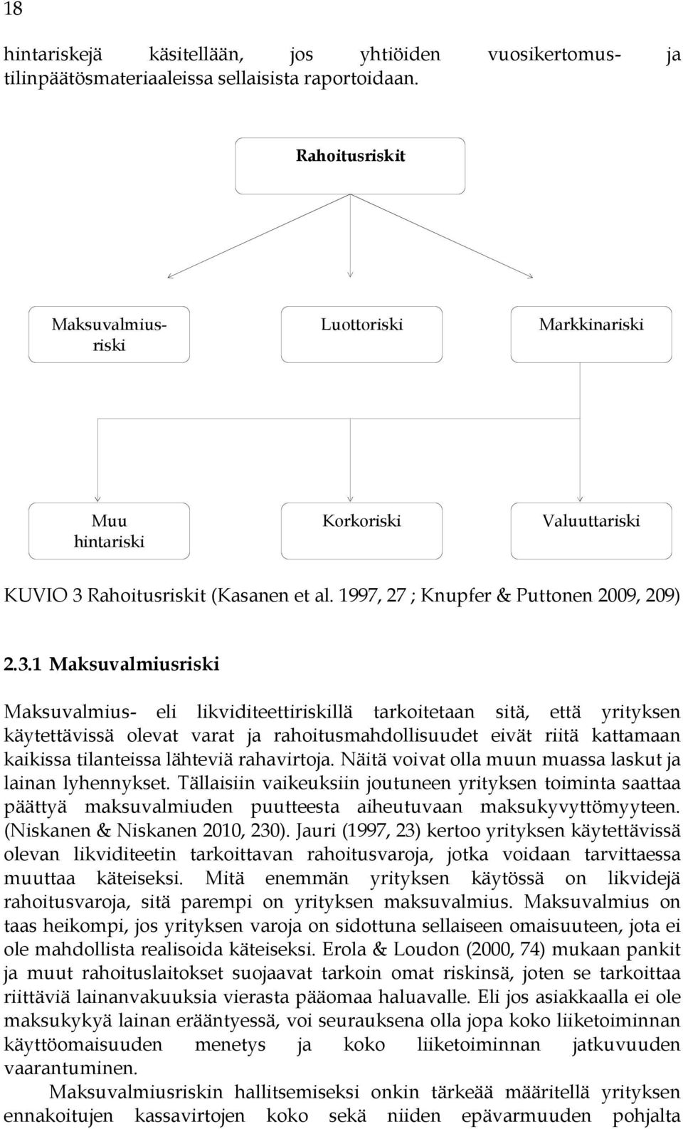 Rahoitusriskit (Kasanen et al. 1997, 27 ; Knupfer & Puttonen 2009, 209) 2.3.