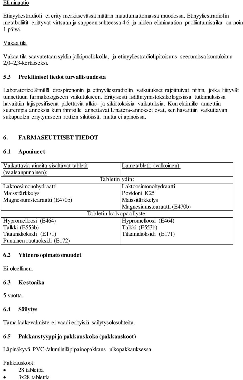 Vakaa tila Vakaa tila saavutetaan syklin jälkipuoliskolla, ja etinyyliestradiolipitoisuus seerumissa kumuloituu 2,0 2,3-kertaiseksi. 5.