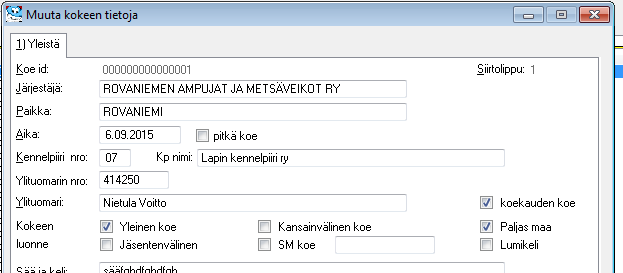 Koekauden kokeet (AJOK, KEAJ) Kokeen tiedoissa voidaan