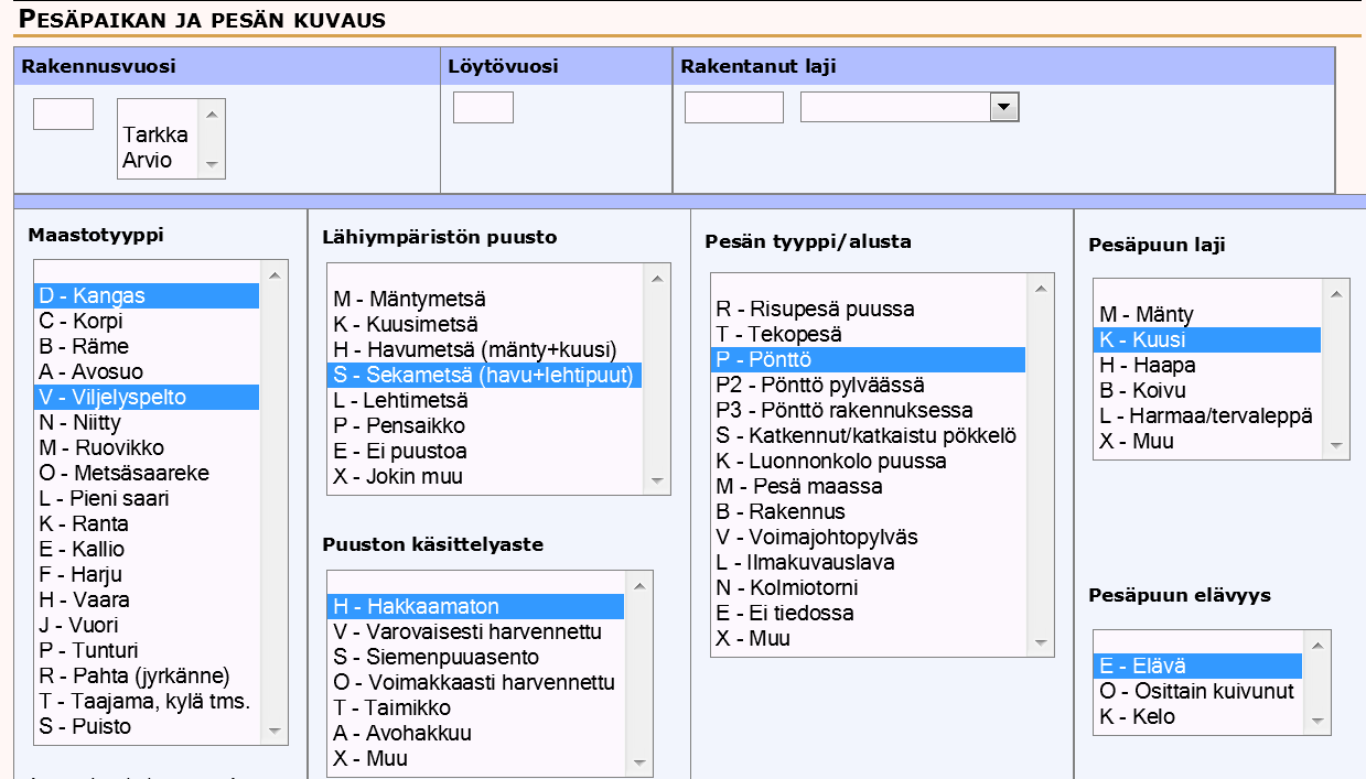 Petolintujen pesät, muut petolinnut Pesästä tallennetaan