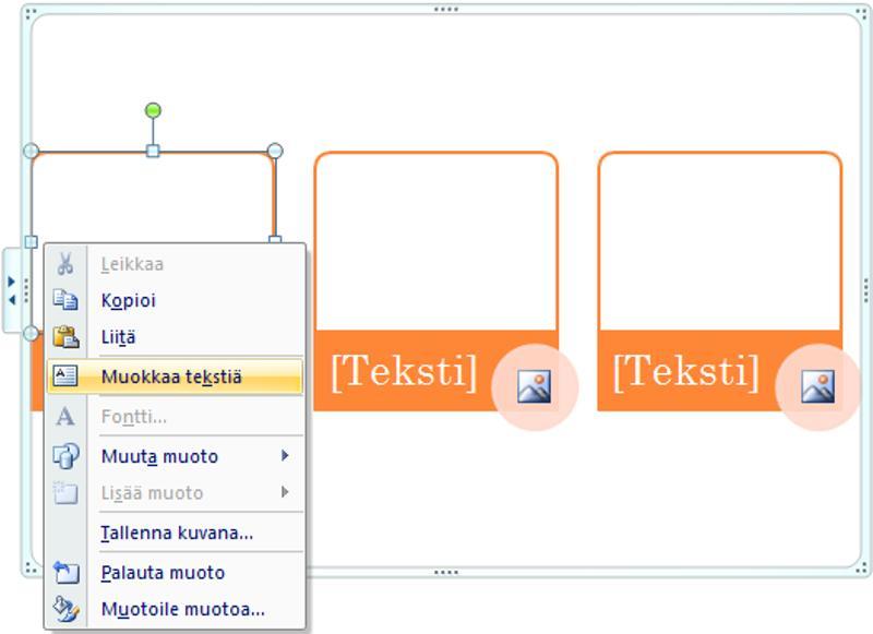 10. SmartArt SmartArt grafiikkaobjektit kuuluvat Office 2007:n uusiin ominaisuuksiin. SmartArtin avulla voit havainnollistaa esityksiä erilaisia kaavioita ja luetteloita luoden.